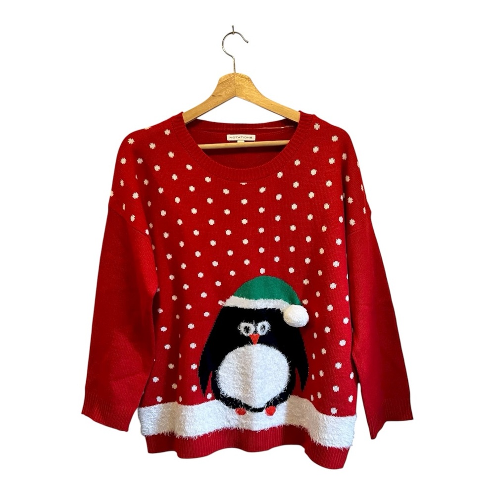 Notations Woman’s Red Penguin Holiday Sweater Size XL
